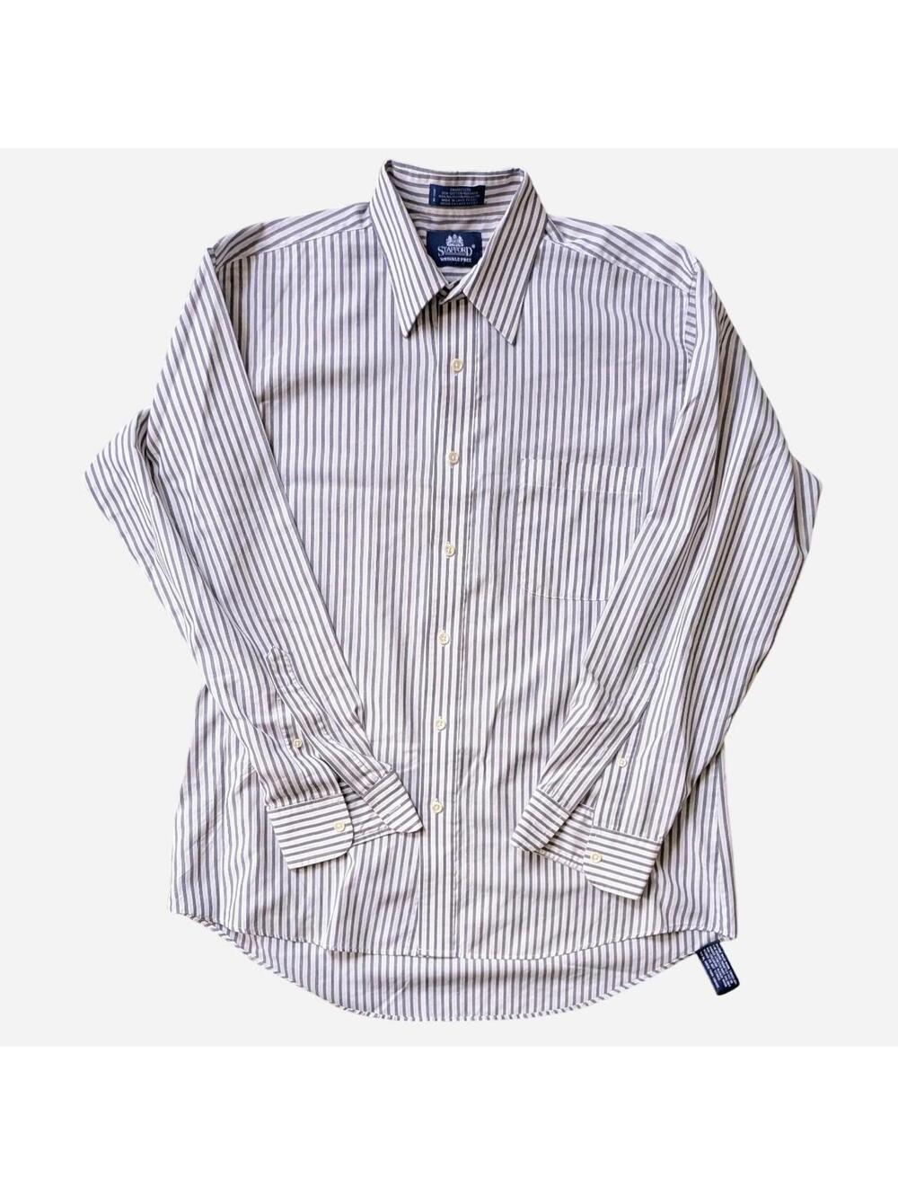 1990s Stafford Wrinkle-Free Broadcloth Striped Dress Shirt Size 16/34